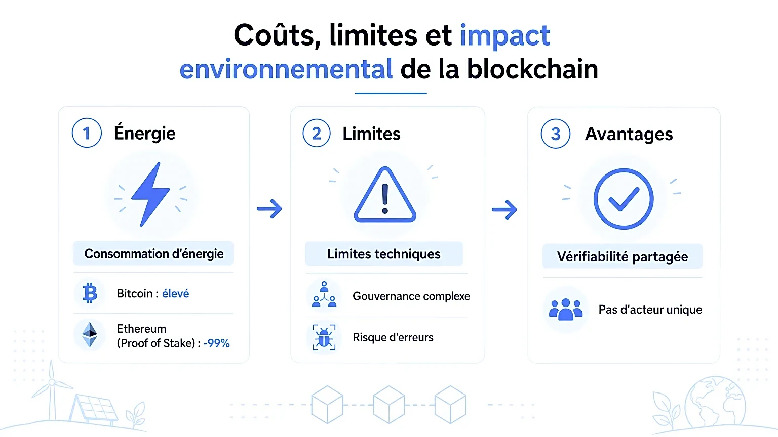 Coûts et Limites de la Blockchain Infographie sur la consommation d'énergie et limites de la blockchain