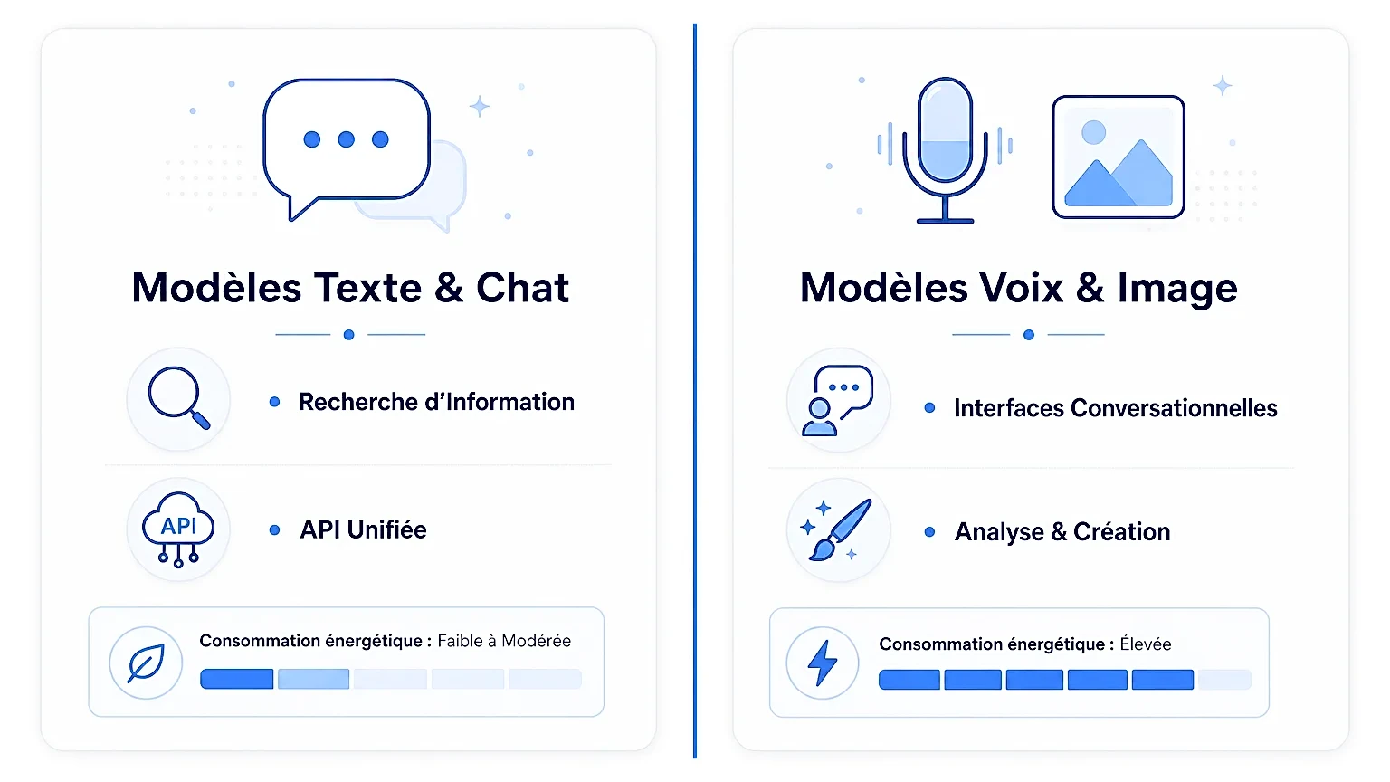 Infographie comparant différents types de modèles xAI et leur consommation d'énergie.