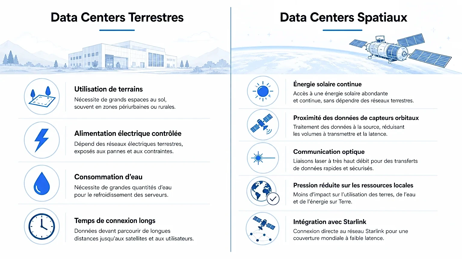 Infographie illustrant deux types de centres de données.