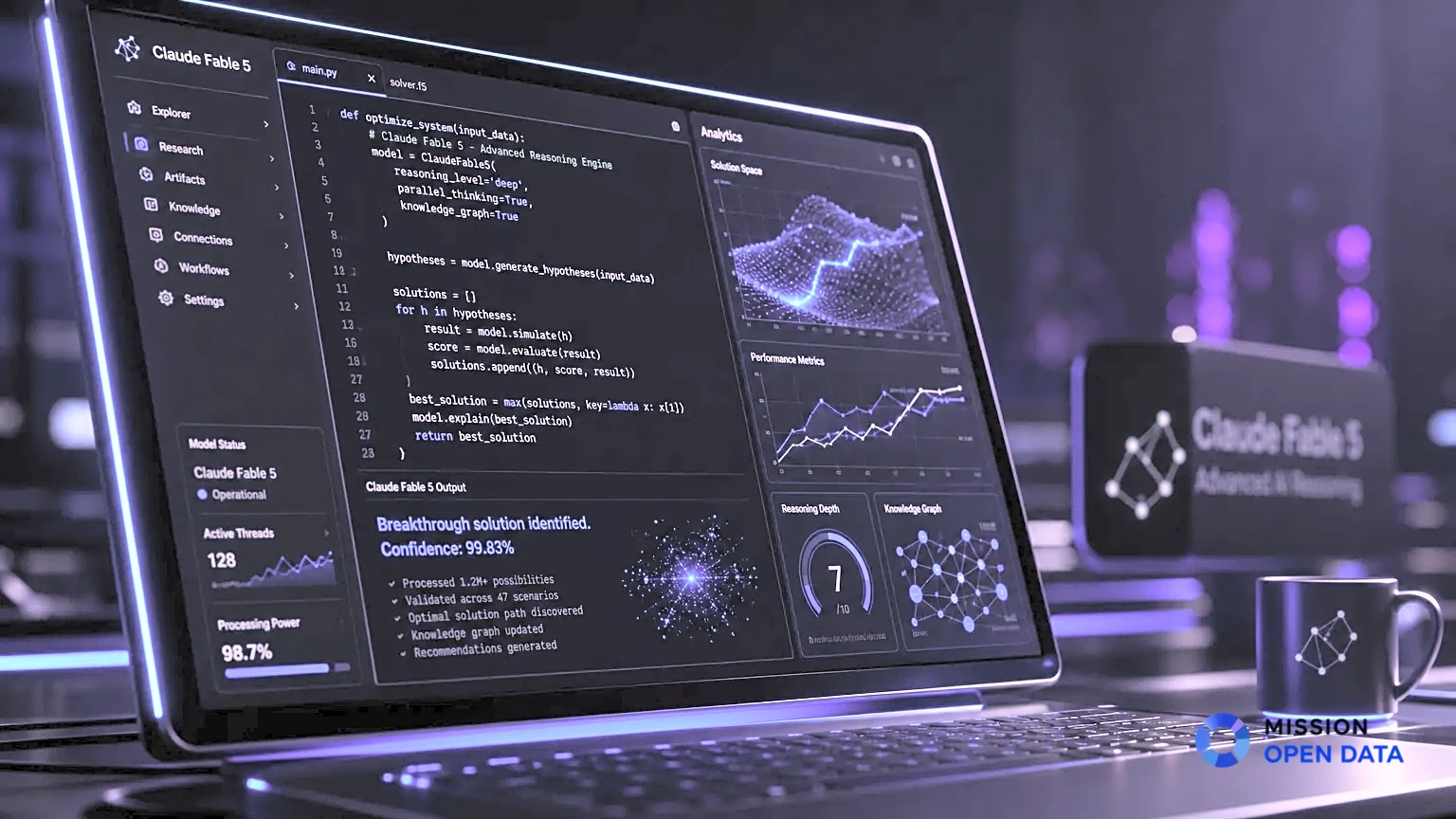 Interface informatique affichant des codes complexes et graphiques analytiques.