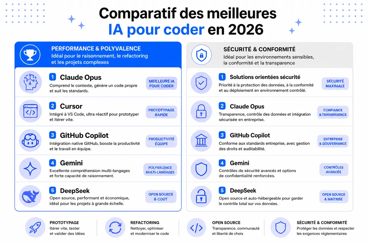 Quelle IA choisir pour développer plus efficacement en 2026? , Comparatif des meilleures IA pour coder en 2026