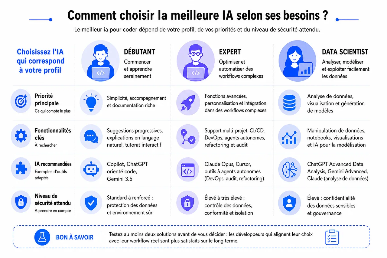 Quelle IA choisir pour développer plus efficacement en 2026? , Comment choisir la meilleure IA selon ses besoins?