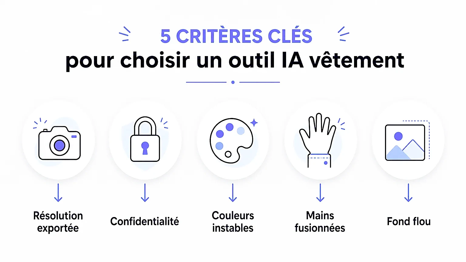 Infographie représentant des critères pour choisir un outil d'IA vestimentaire.