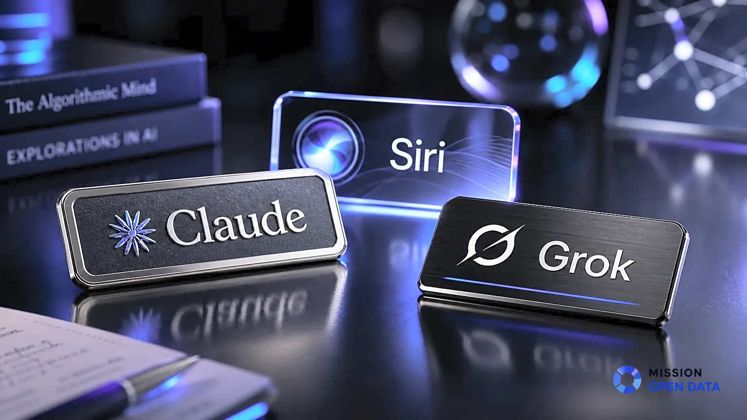 Trois étiquettes de nom élégantes pour Claude, Siri et Grok