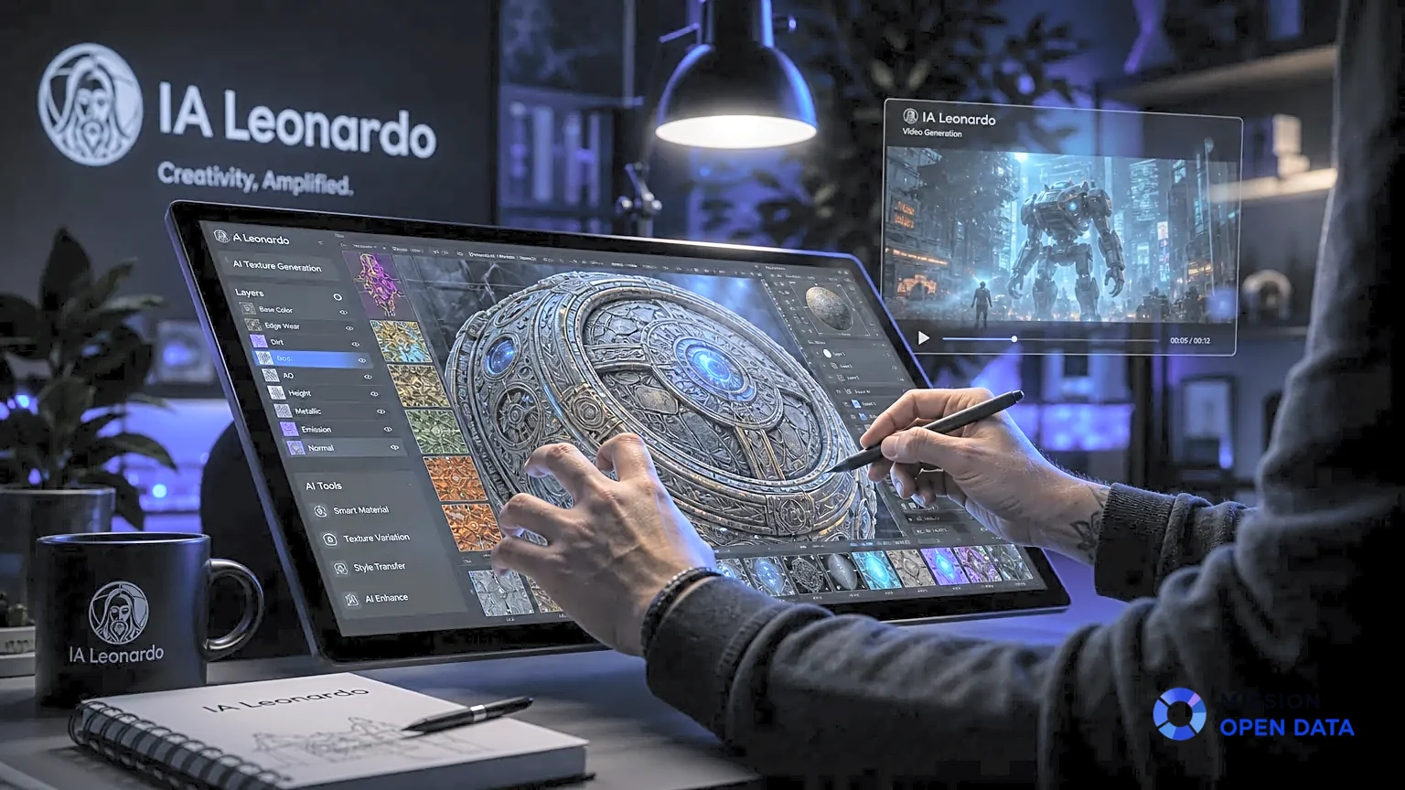 Artiste éditant une texture 3D sur un écran futuriste