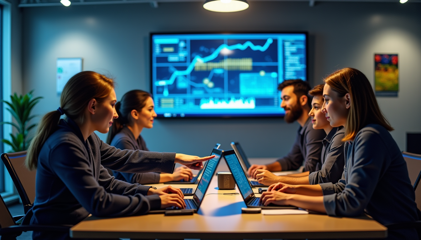 Illustration moderne d une boutique en ligne pilotée par l intelligence artificielle : recommandations personnalisées, chatbots et tarification dynamique.